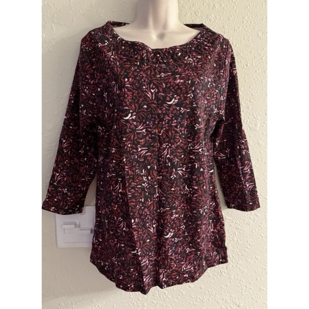 Croft & Barrow Womens Medium Multicolor Cotton Floral Blouse Top 903*8